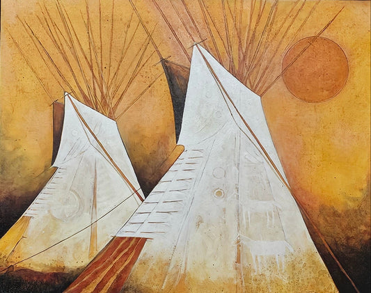 Kevin Red Star - Two Crow Tipis in The Setting Sun