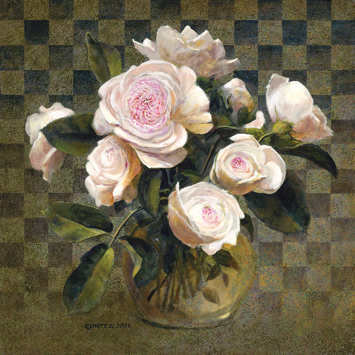 Jenness Cortez - Roses on Green and Gold